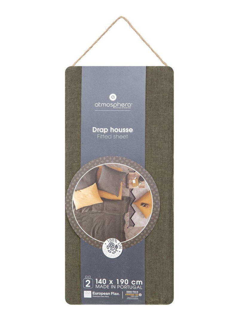 Drap housse 2 places en 100% lin Gris foncé - Kiabi