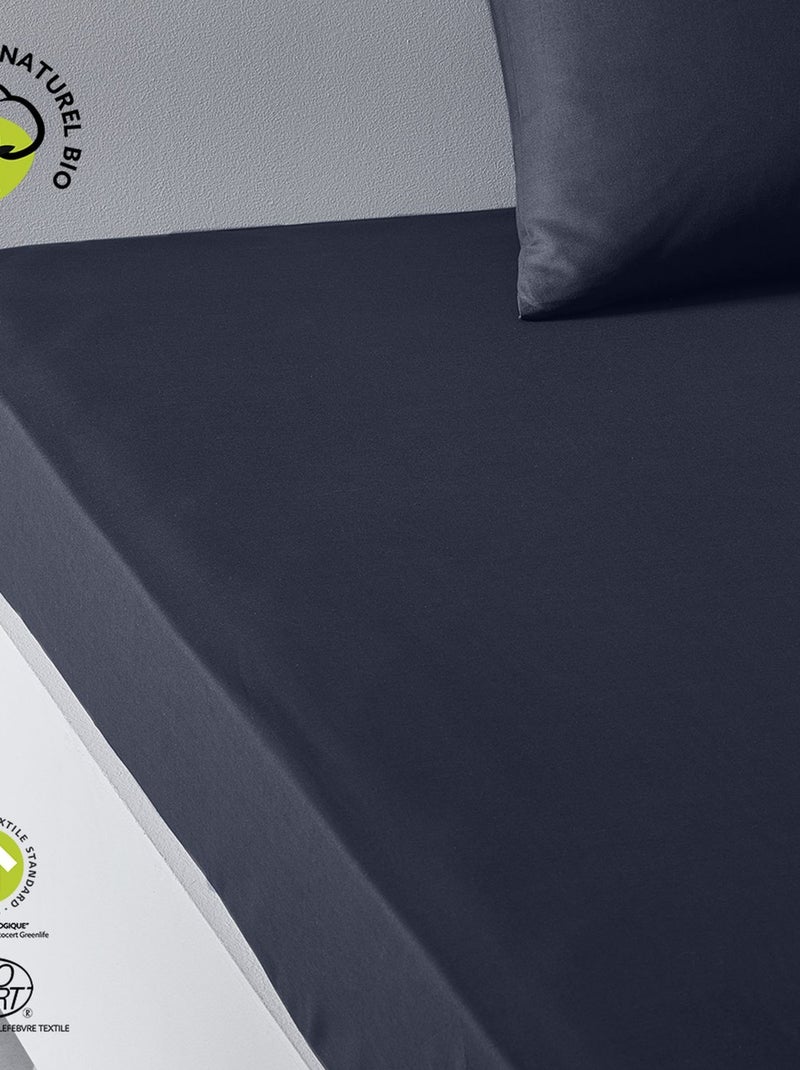 Drap housse 2 places en coton BIO taille king size Bleu foncé - Kiabi