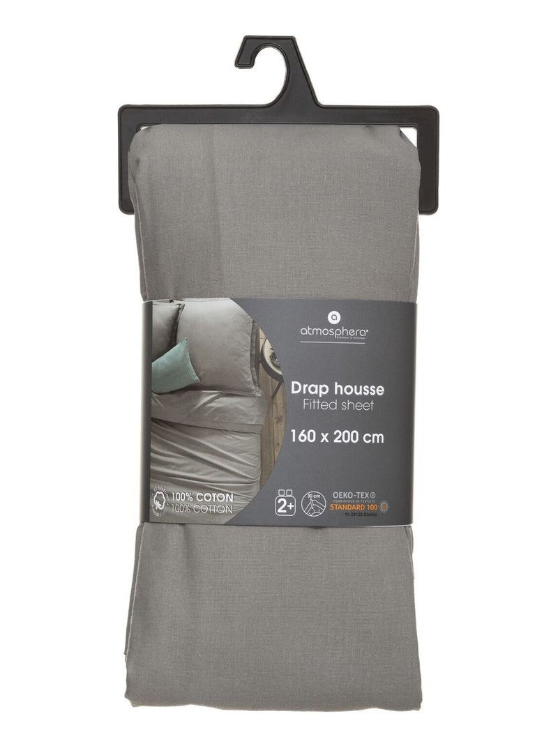 Drap housse 2 places en coton grande dimension CARINA Gris foncé - Kiabi