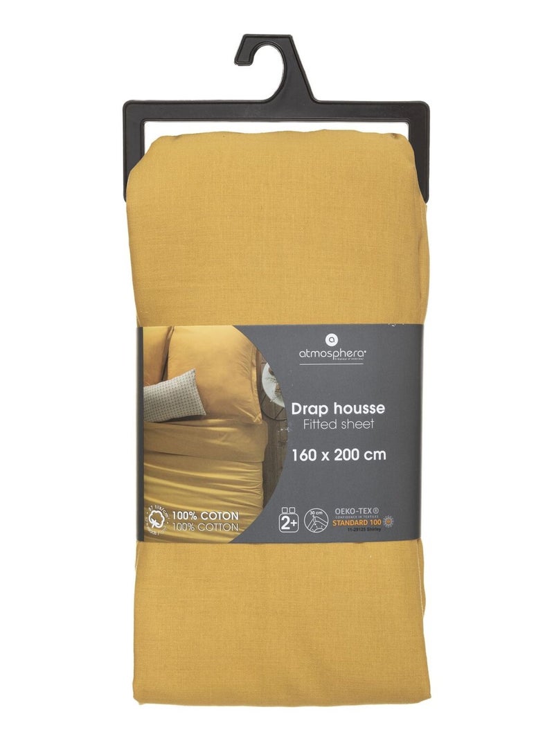 Drap housse 2 places en coton grande dimension CARINA Jaune - Kiabi