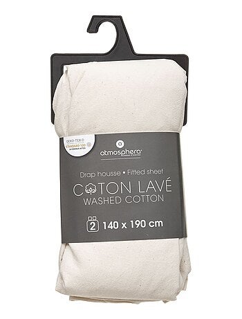 Drap housse 2 places en coton lavé VILMA