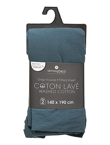 Drap housse 2 places en coton lavé VILMA