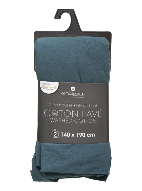 Drap housse 2 places en coton lavé VILMA - Kiabi