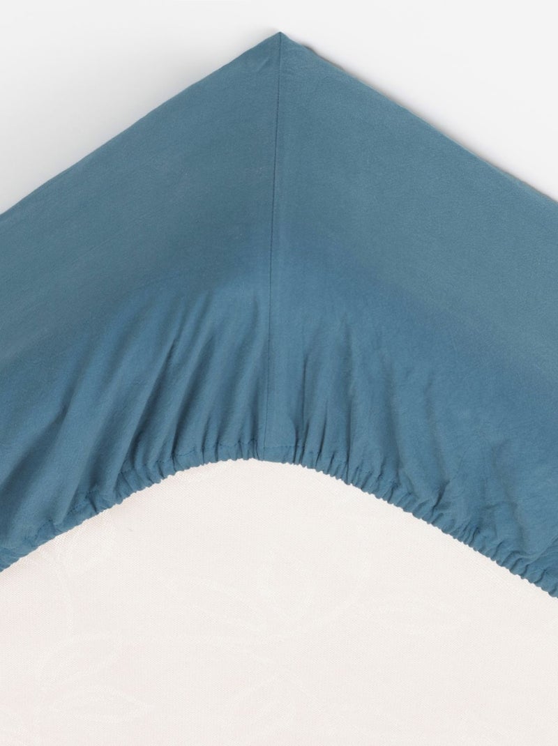 Drap housse 2 places en coton lavé VILMA Bleu - Kiabi