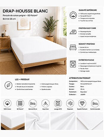 Drap-housse – 80 fils/cm² – bonnet 35 cm