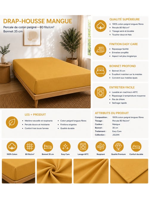 Drap-housse – 80 fils/cm² – Bonnet 35 cm - Kiabi Drap-housse – 80 fils/cm² – Bonnet 35 cm - Kiabi