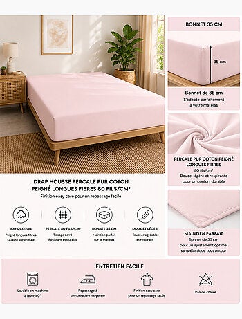 Drap-housse – 80 fils/cm² – Bonnet 35 cm