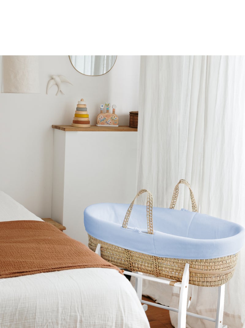 Drap Housse 80x30cm en Coton Bio pour Couffin, Nacelle ou Berceau Bébé Bleu clair - Kiabi