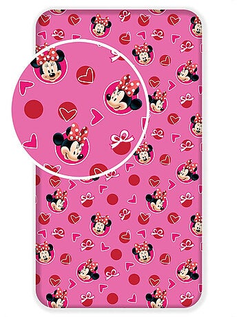 Drap housse 90 cm x 200 cm 100% coton imprimé Minnie Disney