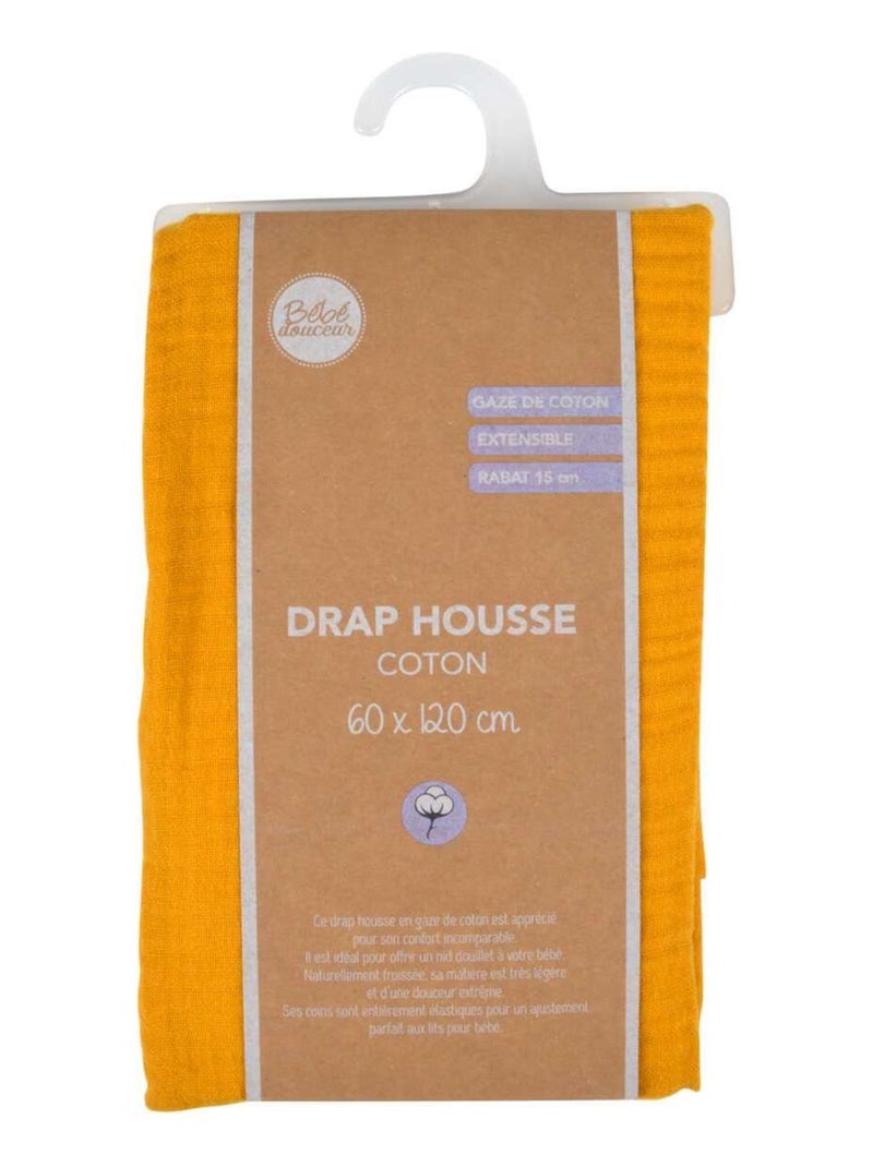 Drap housse bébé en gaze de coton 100% coton Jaune - Kiabi