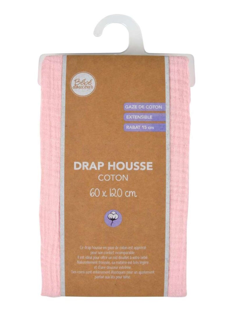 Drap housse bébé en gaze de coton 100% coton Rose - Kiabi
