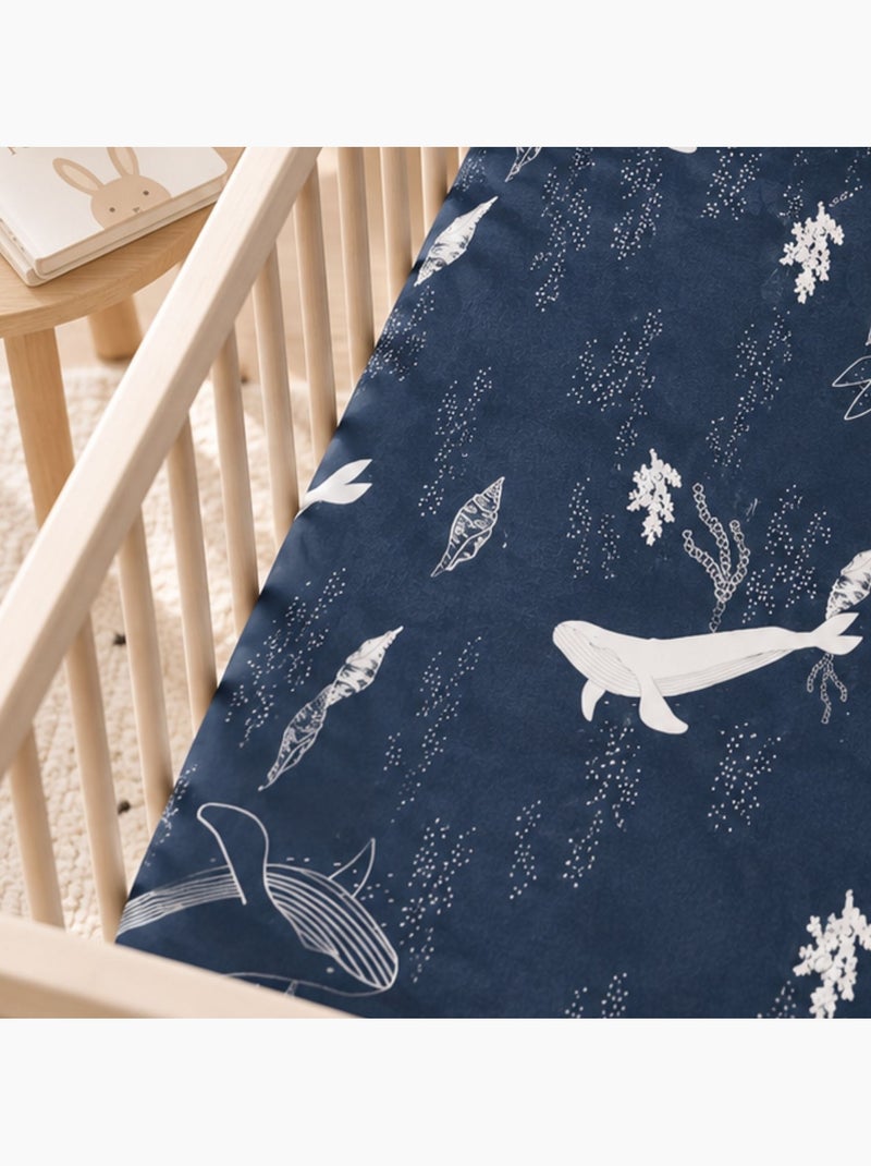 Drap-housse bébé en jersey 100% coton extensible baleine Bleu foncé - Kiabi