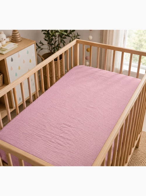 Drap housse bébé extensible en gaze de coton rose 60 x 120 cm - Kiabi