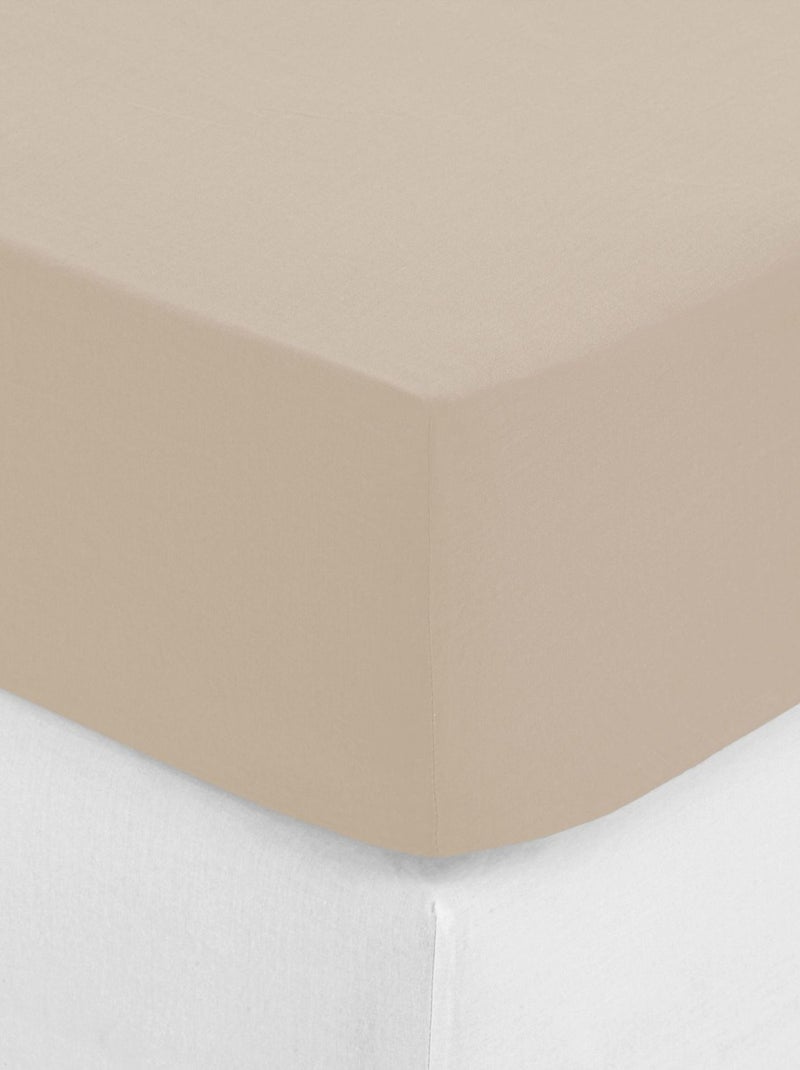 Drap Housse bonnet 30 cm 100% coton 2 places Beige - Kiabi
