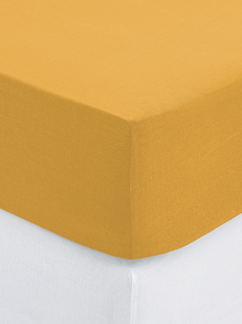 Drap Housse bonnet 30 cm 100% coton 2 places Jaune - Kiabi