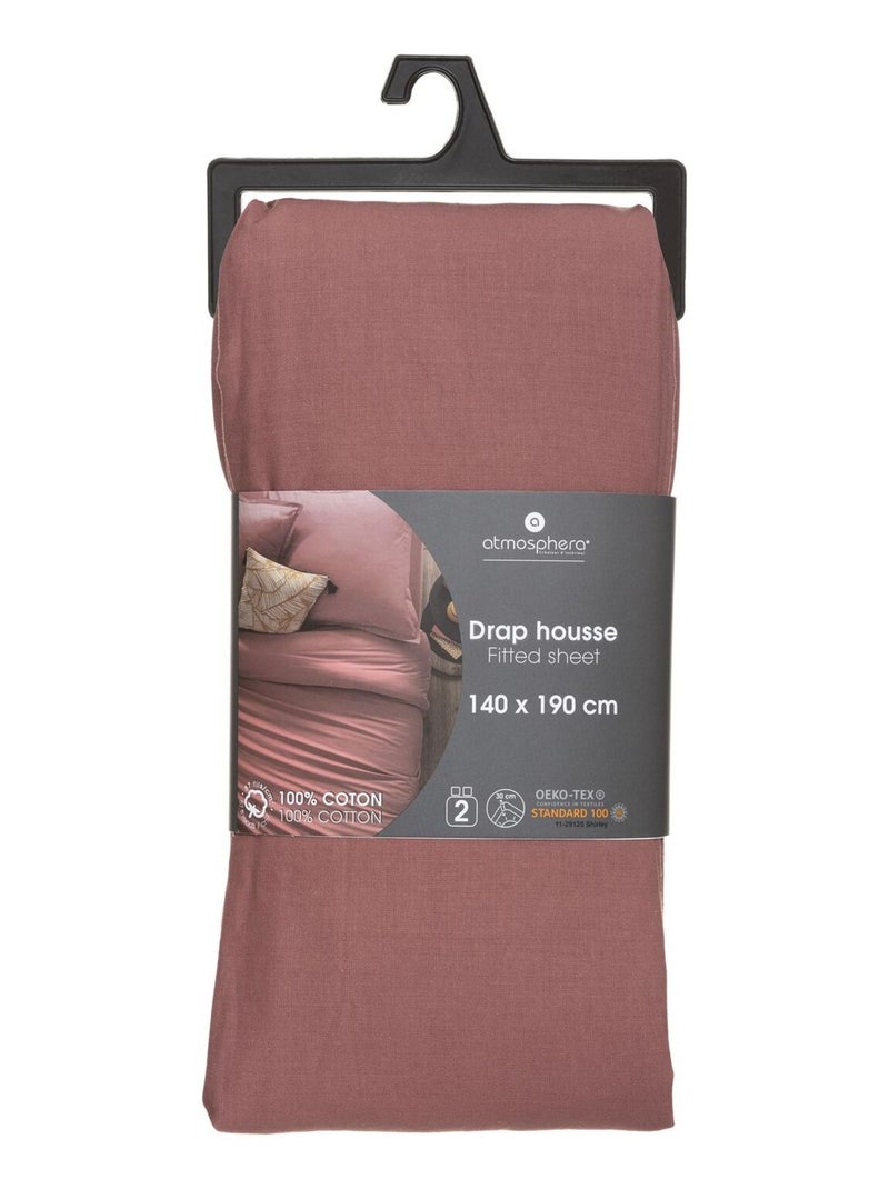 Drap Housse bonnet 30 cm 100% coton 2 places Rose - Kiabi