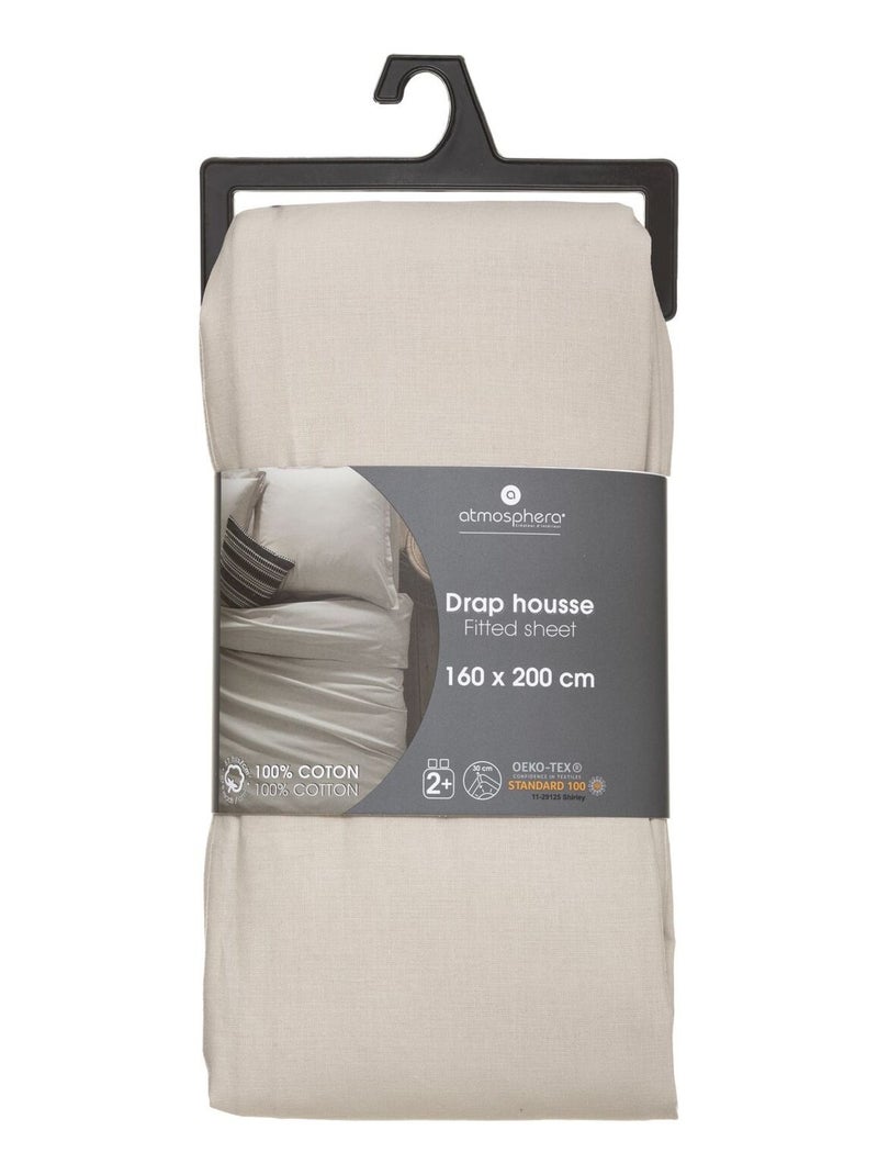 Drap Housse bonnet 30 cm 100% Coton Esther Beige - Kiabi