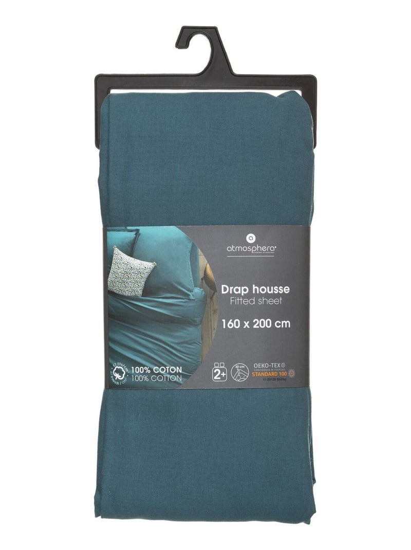 Drap Housse bonnet 30 cm 100% Coton Esther Bleu - Kiabi