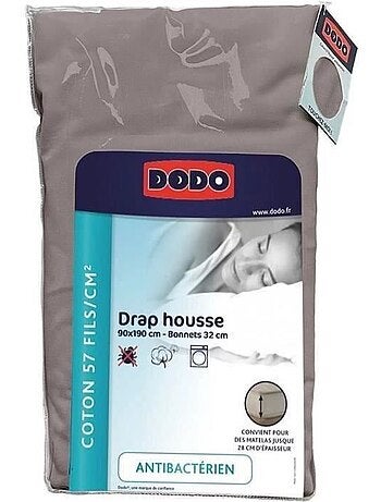 Drap Housse Coton - DODO - Antibactérien - 90 x190 cm - Taupe