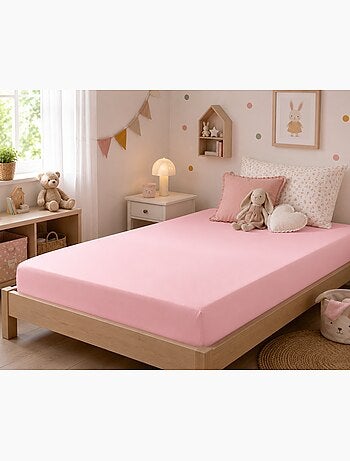 Drap housse coton 57 fils rose clair 160 x 200 cm