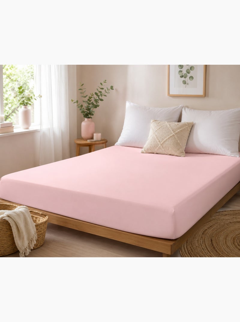 Drap housse coton 57 fils rose clair 160 x 200 cm Rose - Kiabi