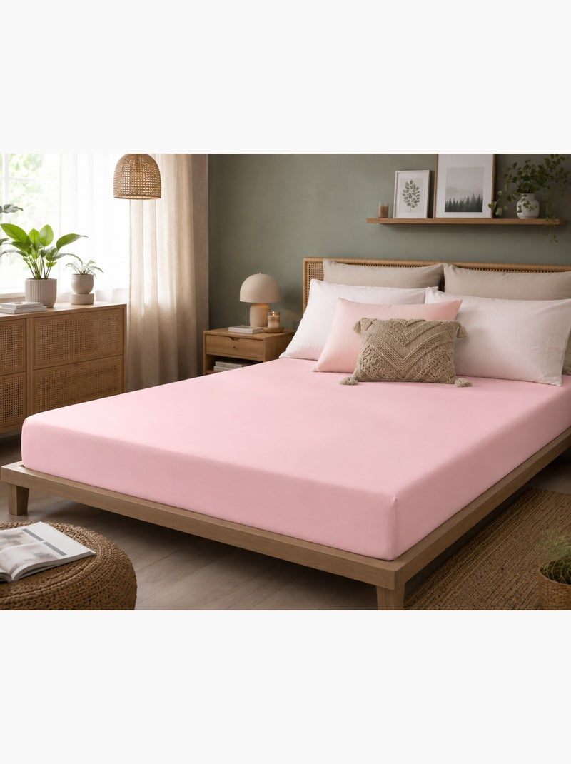 Drap housse coton 57 fils rose clair 160 x 200 cm Rose - Kiabi