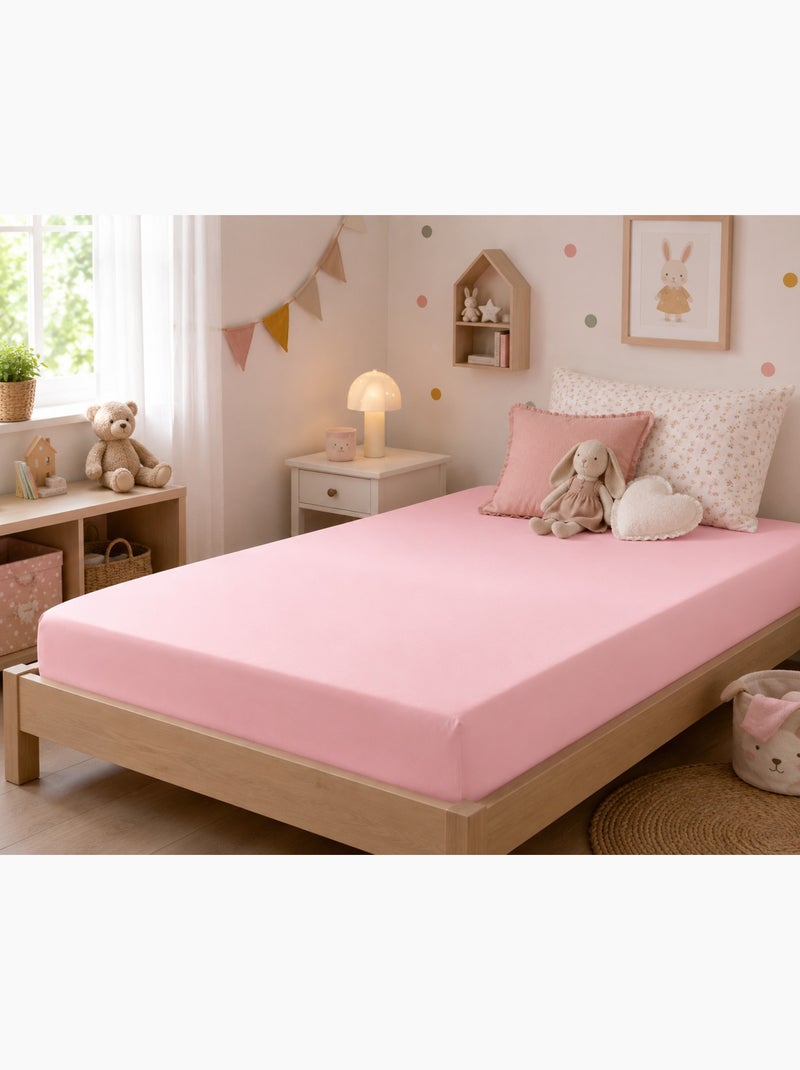 Drap housse coton 57 fils rose clair 160 x 200 cm Rose - Kiabi