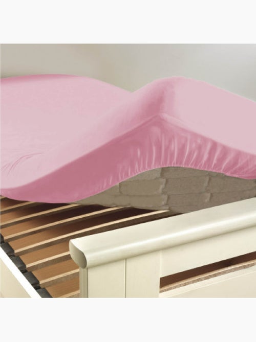 Drap housse coton 57 fils rose dragee 180 x 200 cm - Kiabi