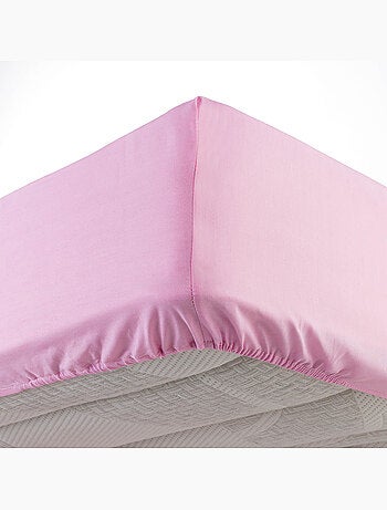 Drap housse coton 57 fils rose dragee 90 x 190 cm