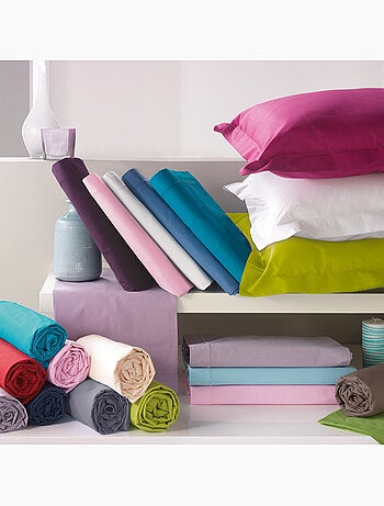 Drap housse coton 57 fils rose dragee 90 x 190 cm