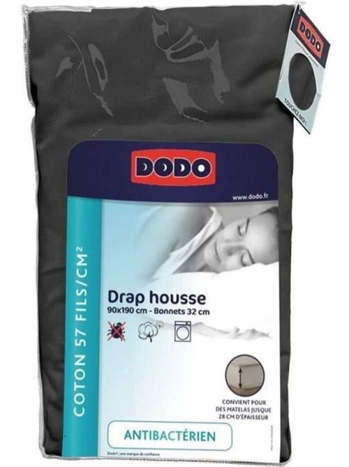 Drap housse coton dodo - antibactérien - 90 x 190 cm - gris anthracite - Kiabi