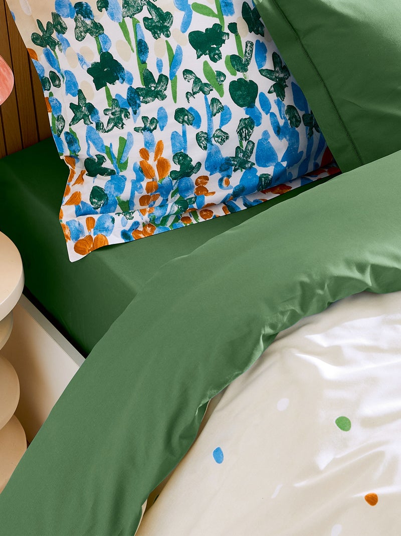 Drap housse coton EVASION Bonnet de 40 cm Vert chèvrefeuille - Kiabi