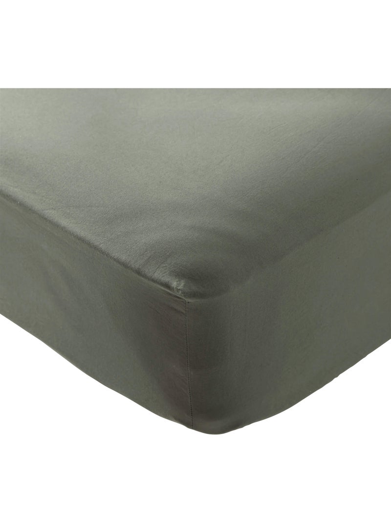 Drap housse coton lavé bonnet 30 cm Kaki - Kiabi
