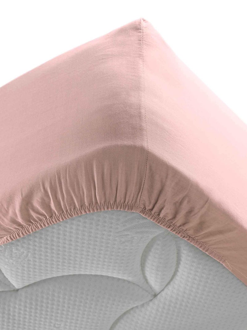 Drap housse Coton Lavé Collection Stonalias Rose - Kiabi