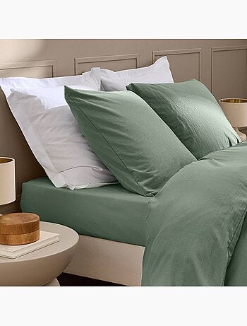 Drap-housse en coton lavé motif carreaux jacquard