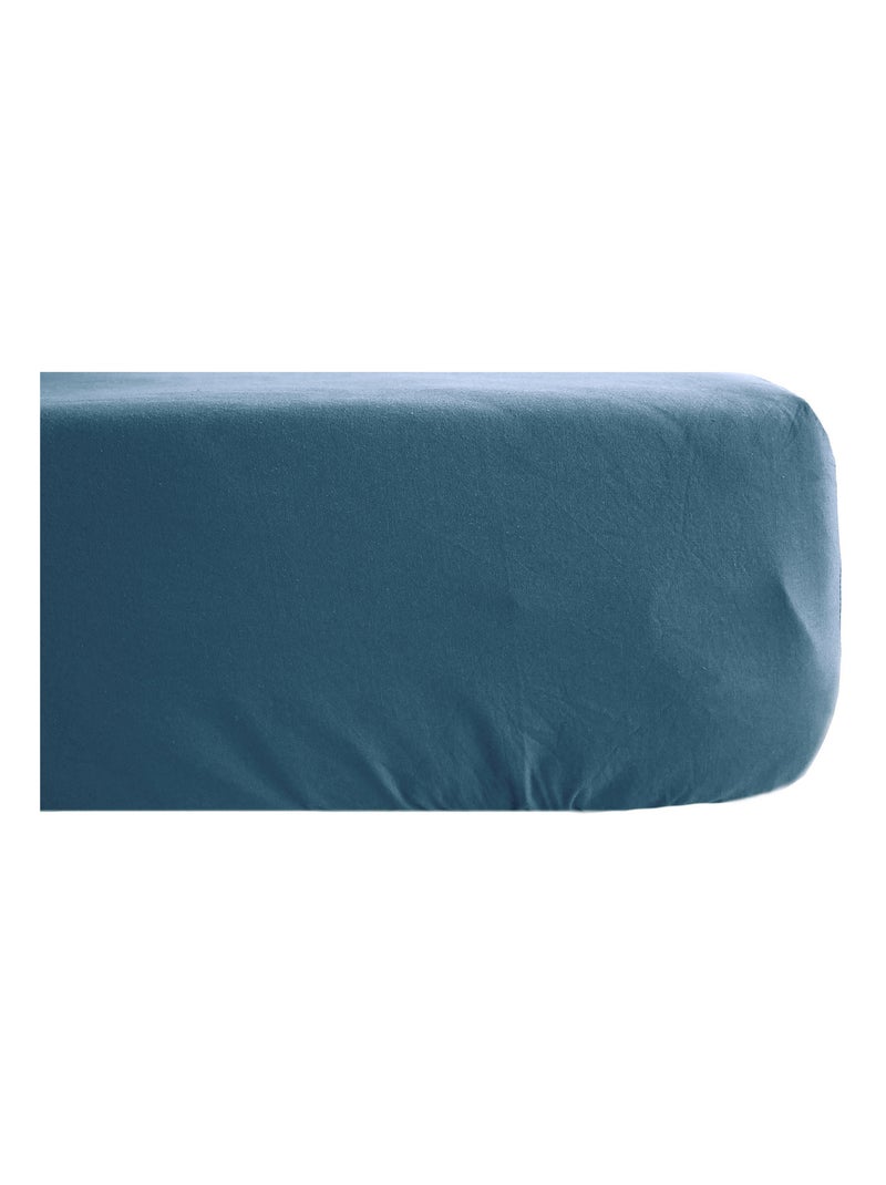 Drap housse coton lavé PALACE Bleu marine - Kiabi
