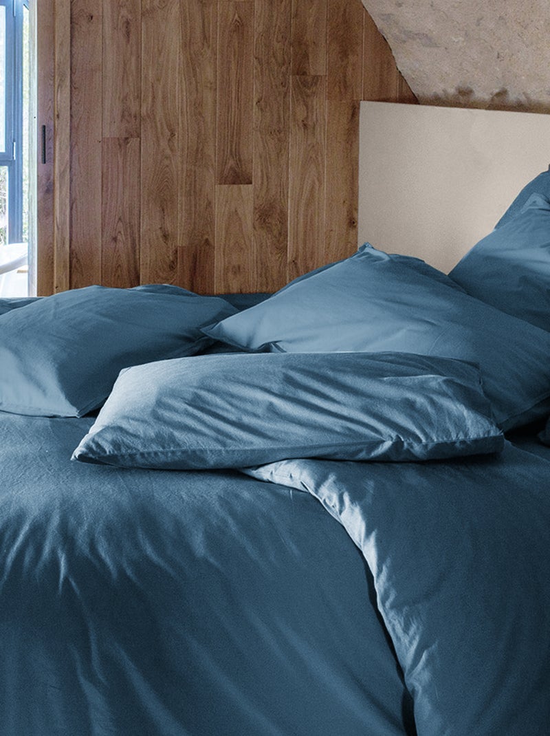 Drap housse coton lavé PALACE Bleu marine - Kiabi