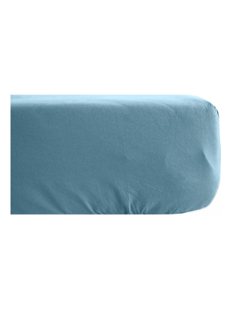 Drap housse coton lavé PALACE Bleu topaze - Kiabi