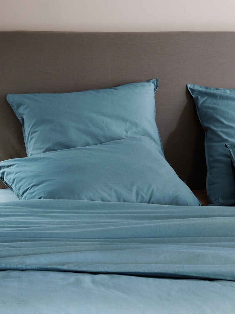 Drap housse coton lavé PALACE Bleu topaze - Kiabi