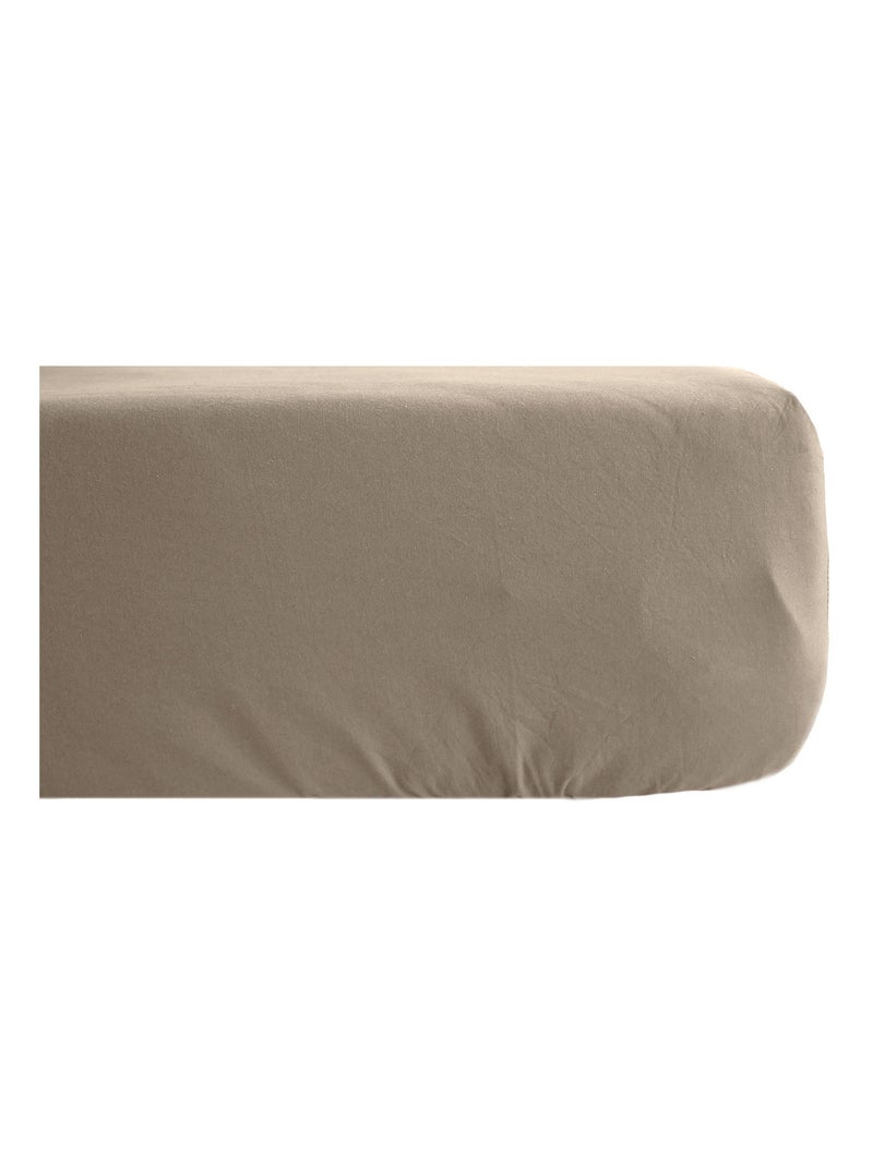 Drap housse coton lavé PALACE Camel - Kiabi