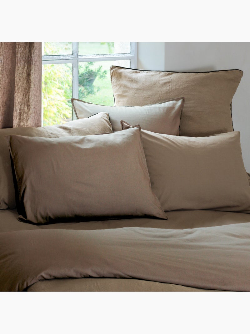 Drap housse coton lavé PALACE Camel - Kiabi