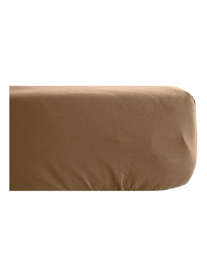 Drap housse coton lavé PALACE Cognac - Kiabi