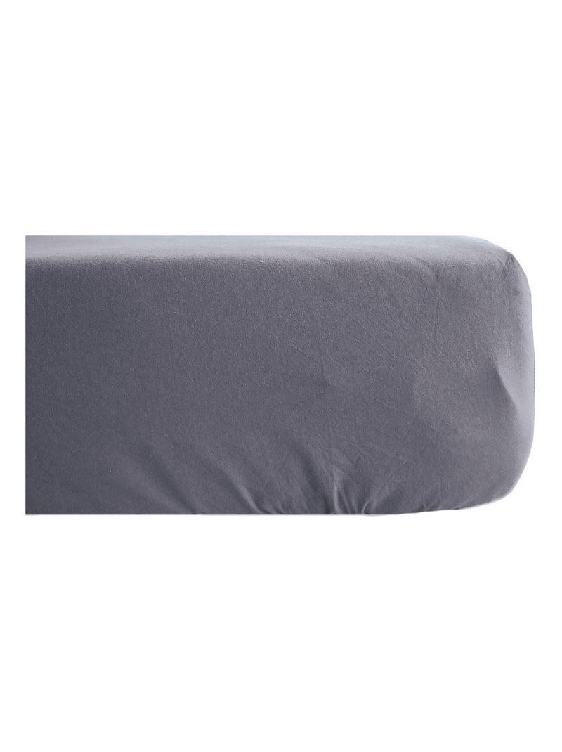 Drap housse coton lavé PALACE gris anthracite - Kiabi