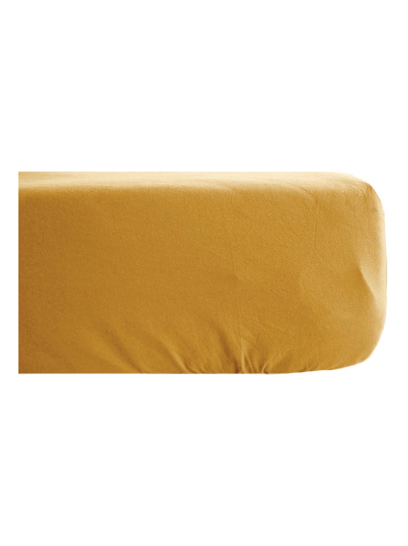 Drap housse coton lavé PALACE Jaune or - Kiabi
