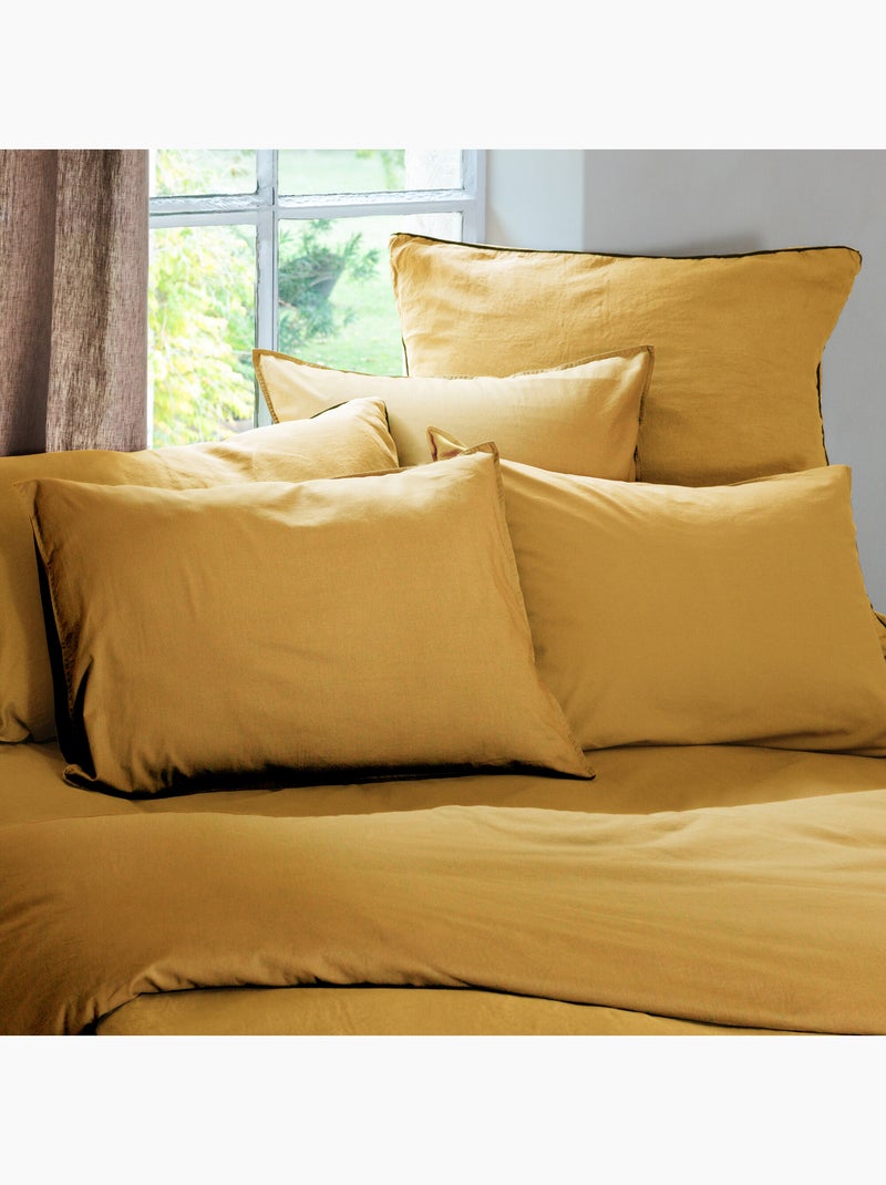 Drap housse coton lavé PALACE Jaune or - Kiabi