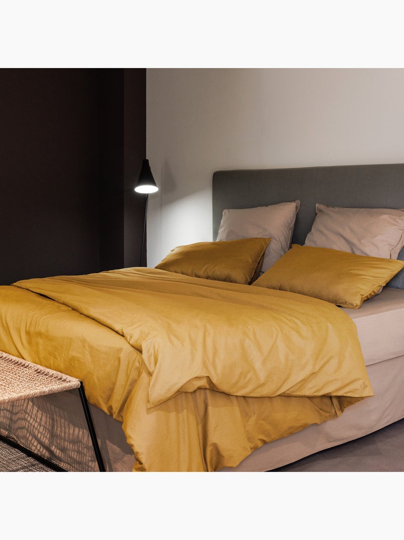 Drap housse coton lavé PALACE Jaune or - Kiabi