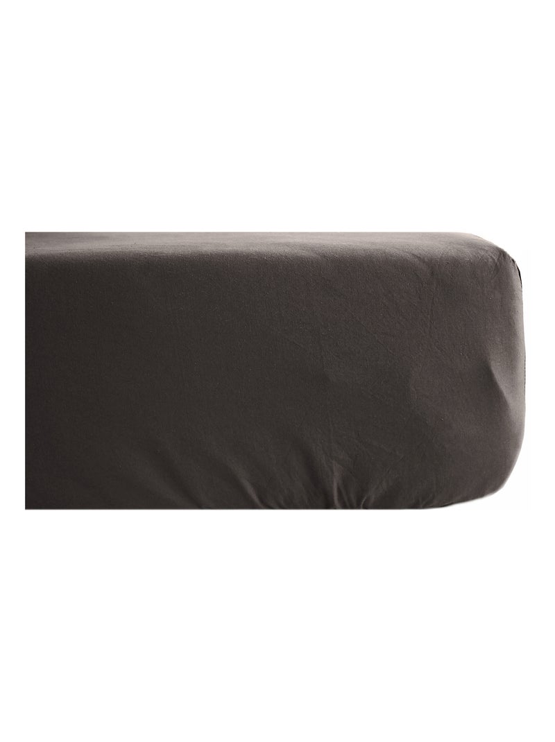 Drap housse coton lavé PALACE Marron cappuccino - Kiabi