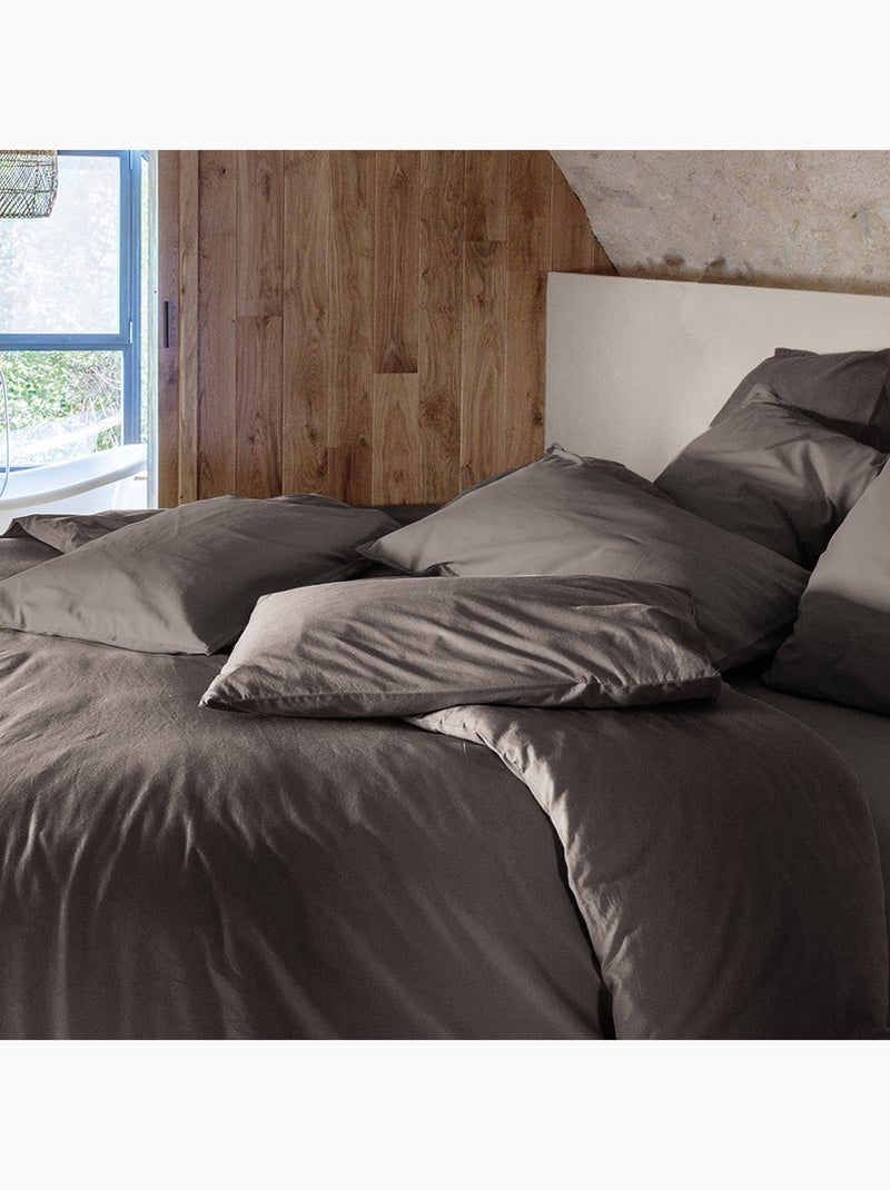 Drap housse coton lavé PALACE Marron cappuccino - Kiabi