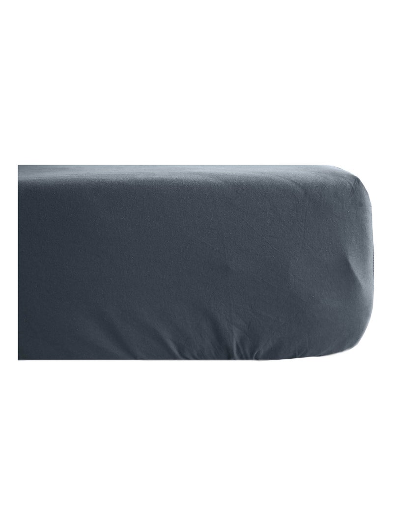 Drap housse coton lavé PALACE Noir mat - Kiabi