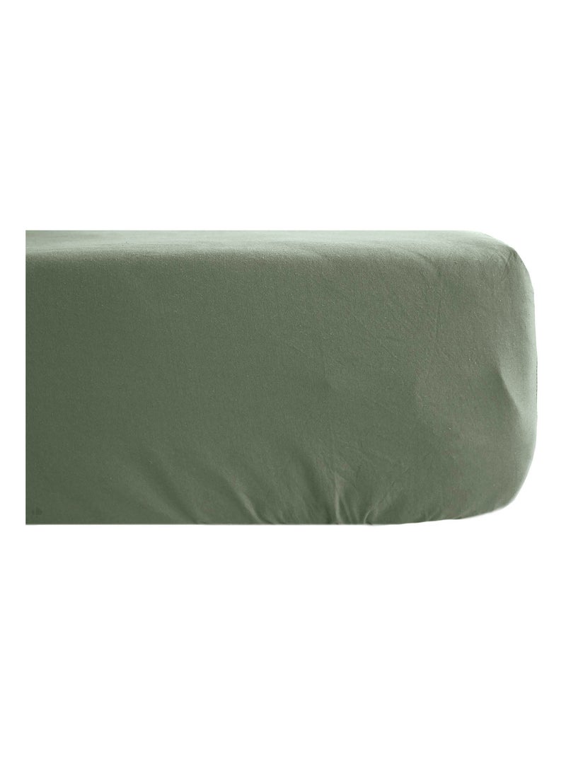 Drap housse coton lavé PALACE Vert bouteille - Kiabi